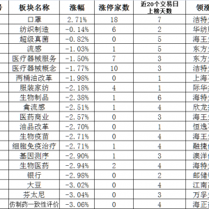 板块轮动0228：两市仅口罩板块逆势走强